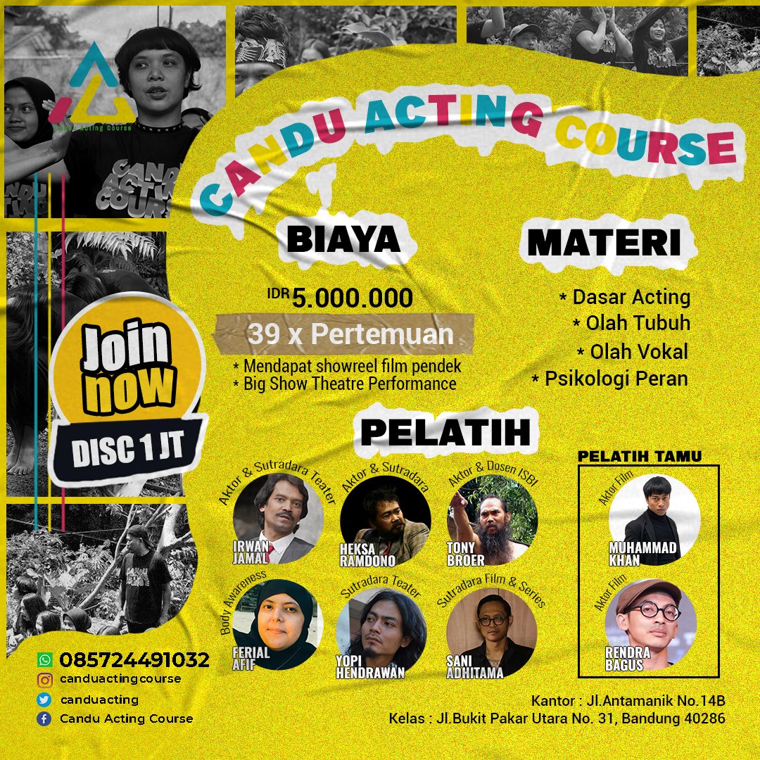 canduacting's tweet photo. Jangan sia-siakan bakatmu! Bergabunglah dengan Candu Acting Course dan dapatkan diskon 1 juta untuk 20 pendaftar pertama! Belajar dari para praktisi di dunia akting dan raih kesuksesanmu!
#alhamdulilah #SaturdayMorning  #ramadhan2023 https://t.co/Aca987orfU