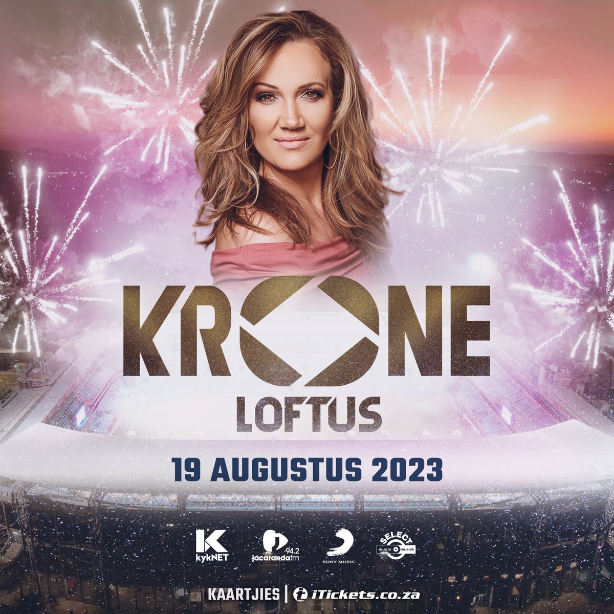 #KroneByLoftus23 is waar jy wil wees 19 Augustus! 
Kry vandag jou kaartjie en kom geniet die GROOTSTE belewenis saam Juanita du Plessis 

itickets.co.za/events/470940