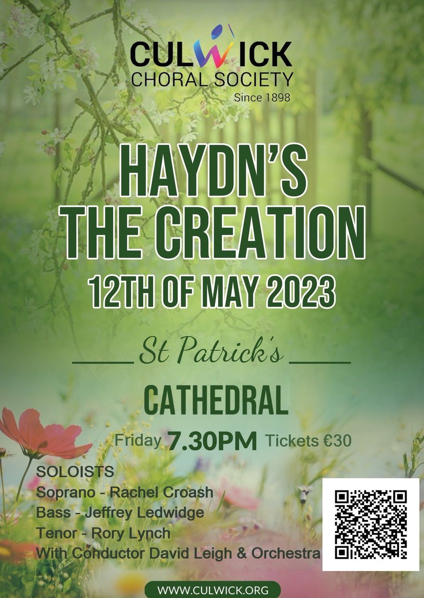 We hope everyone is fully prepared. From darkness into light we are pleased to announce an electrifying evening. Join the Culwick for Haydn: The Creation. 12th May, St Patrick's Cathedral at 7.30pm 🎆🎆🎆eventbrite.co.uk/e/haydns-the-c…