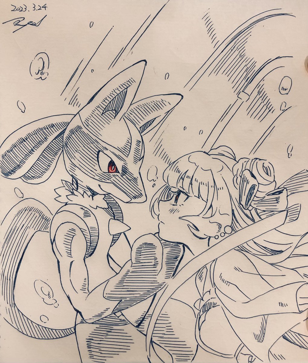 "海月きららがルカリオに顎クイされてるイラストください" 