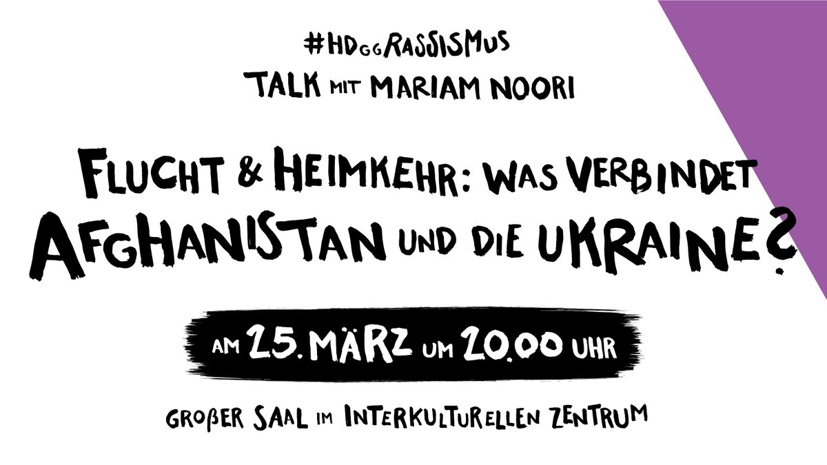 Morgen Abend im IZ: 
Die Journalistin und Filmemacherin Mariam Noori spricht mit Sophie Kara über Flucht &amp; Heimkehr und darüber, was Afghanistan mit der Ukraine verbindet - ab 20 Uhr im Großen Saal des IZ! #iwgr23