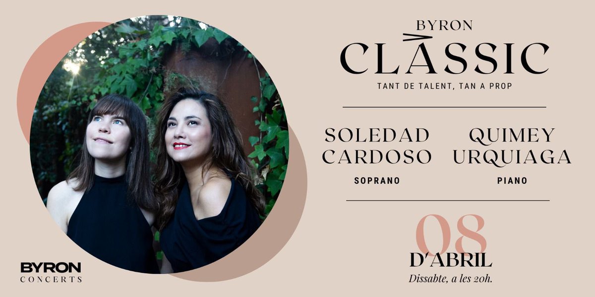 Soledad Cardoso (@cardososoledad) on Twitter photo Nos complace invitarlos al concierto que Quimey Urquiaga y yo ofreceremos el 8 de abril a las 20 h en la <a href="/byronllibreria/">Llibreria Byron</a> de Barcelona.
Un precioso programa dedicado a la canción de cámara argentina amenizado con comentarios y explicaciones, y una copa-maridaje.
¡Los esperamos! Nos complace invitarlos al concierto que Quimey Urquiaga y yo ofreceremos el 8 de abril a las 20 h en la <a href="/byronllibreria/">Llibreria Byron</a> de Barcelona.
Un precioso programa dedicado a la canción de cámara argentina amenizado con comentarios y explicaciones, y una copa-maridaje.
¡Los esperamos!
