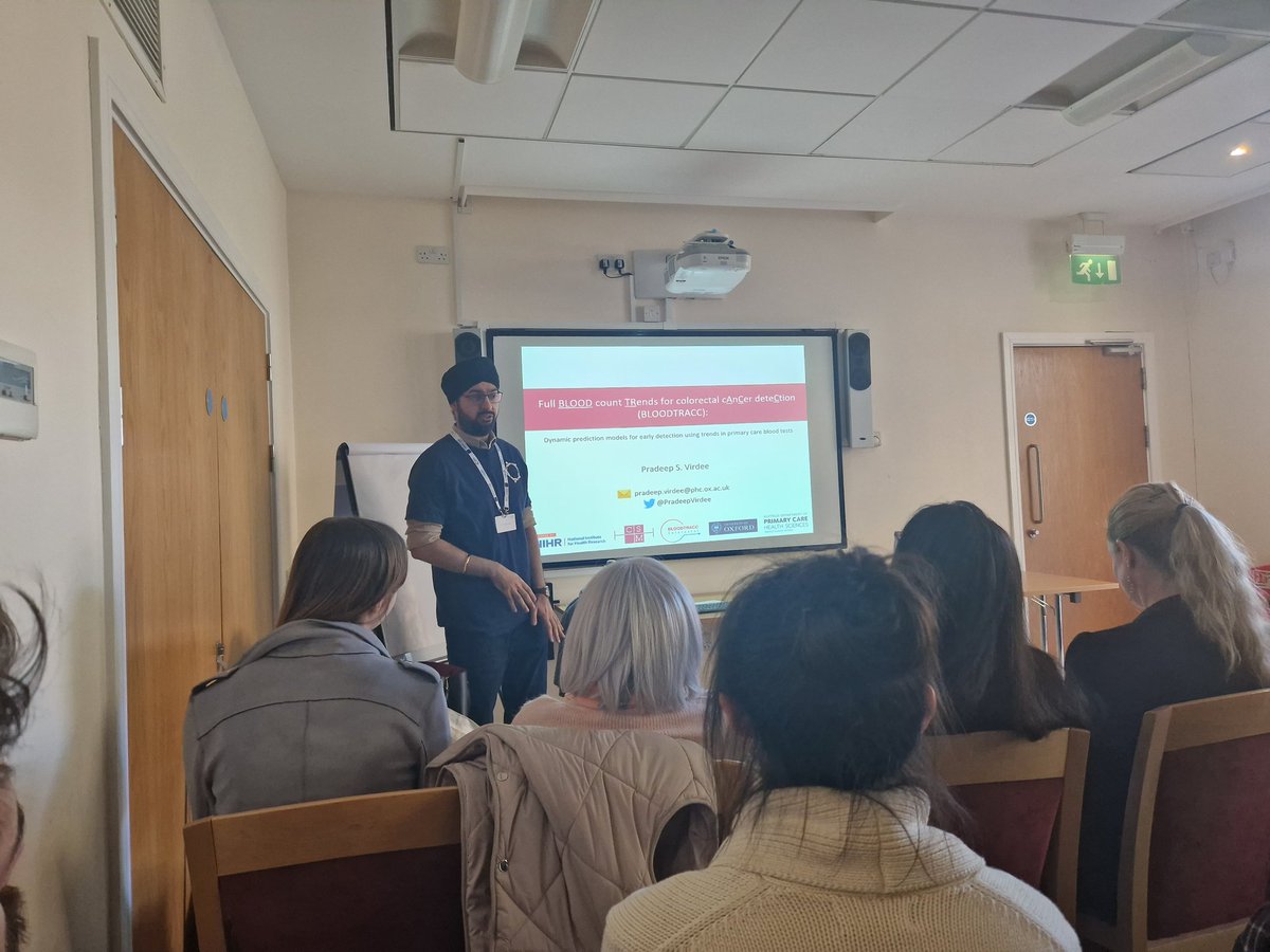 Just listening to @PradeepVirdee live at #CaPRI2023 presenting on blood tests with the focus on full blood count for prediction of colorectal cancer. @OxPrimaryCare