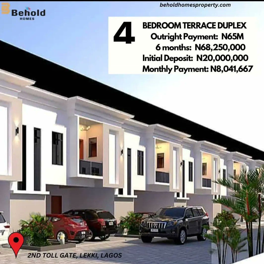 Behold_Homes's tweet photo. ONGOING PROJECT ‼️

NOW SELLING‼️ 
* 4 Bedroom Terrace Duplex
* Location: 2nd Toll Gate, Lekki, Lagos
* Outright Price: N65M
* 6 month plan: N68,250,000
* Initial deposit: N20M
* Title: Governor's Consent
Call 08168970740.
#Realestate #BorisJohnson #Tinubuinlondon #Panama #DSS https://t.co/AIcnoZf0r9