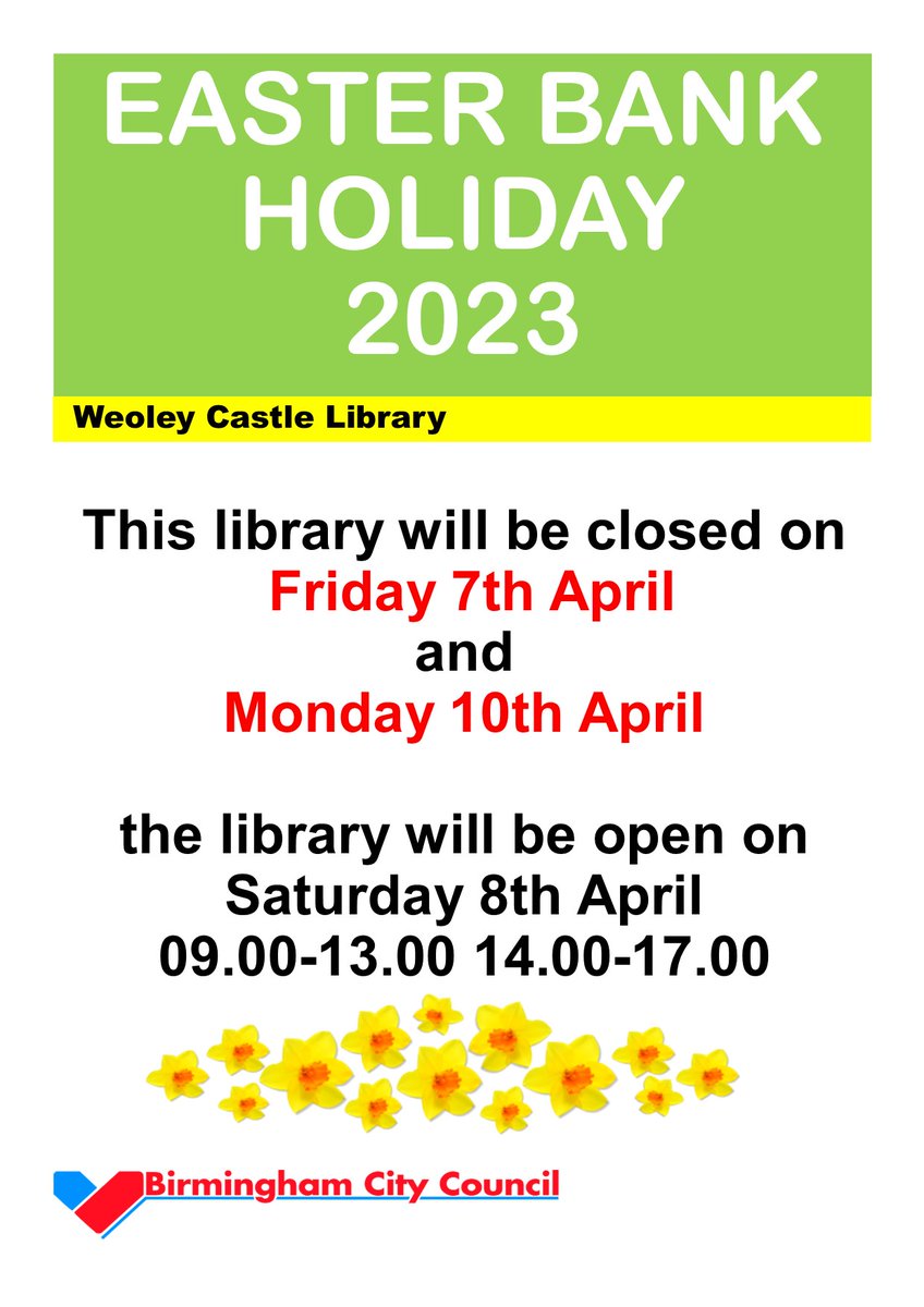 Here are our opening hours over Easter.