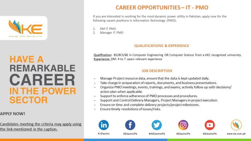 HR_P_P's tweet photo. K-Electric is #hiring for multiple positions the IT Department (IT PMO).

Click to apply on the links below.

DM IT PMO

https://t.co/XVLRa0pshL

Manager IT PMO

https://t.co/V2slZ8Tw14 https://t.co/KWYzy16e7x