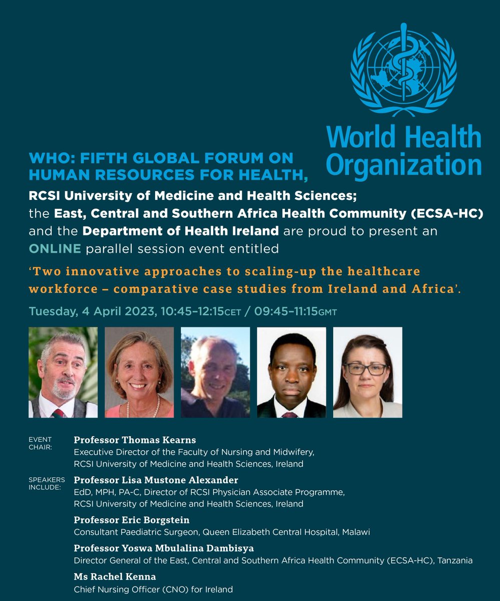 We're delighted to be involved in the <a href="/WHO/">World Health Organization (WHO)</a> Fifth Global Forum on Human Resources for Health.

Tune in on 4 April to our jointly hosted session discussing innovative approaches to scaling up healthcare workforces in Ireland and Africa.

Find out more 🔗rcsi.com/dublin/news-an…