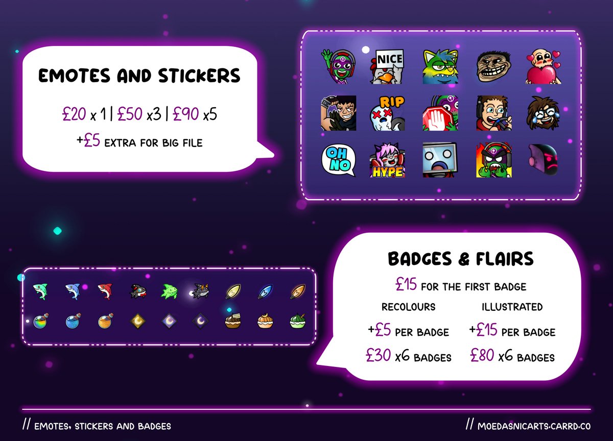 MoedasnicArts's tweet photo. Hello, my name is Nic and I can create illustrations for your Twitch channel! 
This includes emotes, badges and illustrations.
 
 Below is my price list for emotes and badges and links~
 
💖https://t.co/oaSrqUFsFf
💖https://t.co/Yn9jLZgoTg
💖https://t.co/ARHUpSmAjB https://t.co/0fYYbNnJum