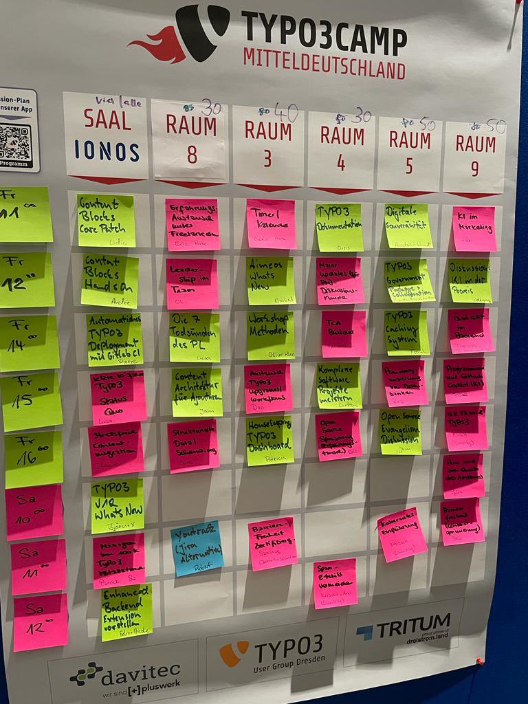 Service-Post: Session-Plan für‘s #T3CMD in Dresden. Fröhlichen Austausch everyone!