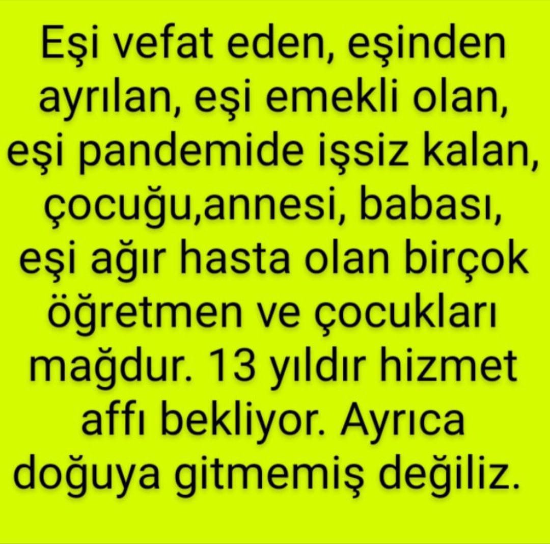 <a href="/TalipGeylan06/">Talip Geylan</a> Sayın Başkanım ZORUNLU HİZMET AFFI artık şart oldu, mağduriyetlerden haberiniz var, buna rağmen kayıtsız kalamazsınız <a href="/RTErdogan/">Recep Tayyip Erdoğan</a> <a href="/tcbestepe/">T.C. Cumhurbaşkanlığı</a> <a href="/tcmeb/">Millî Eğitim Bakanlığı</a> <a href="/prof_mahmutozer/">Mahmut Özer</a>