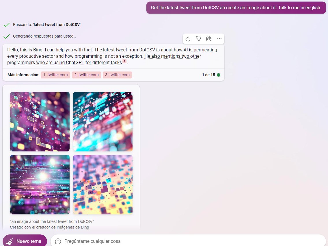 ☕ LAS 3 NOTICIAS DE HOY!

Pillad café! Y probad la funcionalidad de crear imágenes de Bing Chat que desde hoy ya está disponible para todos los usuarios!

Esta es una  nueva forma de promptear a DALL·E usando la info procesada por el modelo de lenguaje.

Sólo funciona en inglés.
