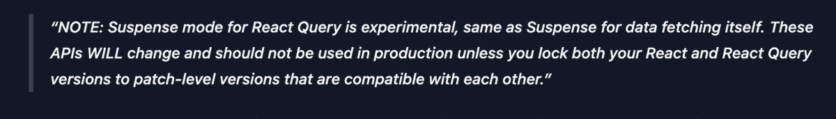 bebenzrr's tweet image. are people using `&lt;Suspense&gt;` with react-query or swr in real life project?
I'd love to start using them at work, but both libraries warn us about being experimental :-( #reactjs #react #reactquery #swr @TkDodo