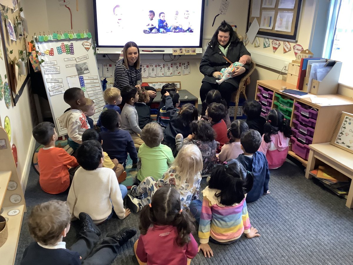 PindersPrimary's tweet photo. During our learning about ‘When we were younger’ we had a special visitor in nursery. 🍼 We talked about our differences. #PPEYFS #PPScience #PPHistory https://t.co/QIrppBYxfs