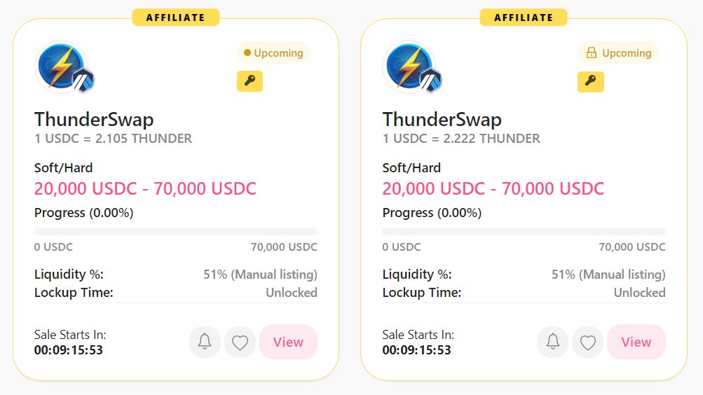 ThunderSwapFi's tweet photo. Join us tonight at 7pm UTC on PinkSale for our official Private & Public Presales! 🚀
Don't miss out and be as swift as lightning! ⚡️
Public: https://t.co/v9CN6lgyjY
Private (WL only): https://t.co/likrGExONf https://t.co/NG2eHDyK5w