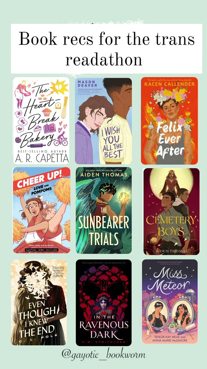gayotic_books's tweet photo. Book recs for the #TRANSreadathon https://t.co/X1ffNTw3ZR