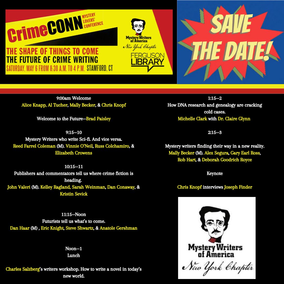 GValjan's tweet photo. #SaveTheDate @fergusonlib 

@mally_becker @ChrisHKnopf @ReedFColeman @AuthorDudeRuss @ECrowens @Hyperbolyst @SevickBrown @sarahw @DanHaarColumns @CharlesSalzberg @robwhart @royce_deborah @DrG_4N6 @JoeFinder 

Tix> https://t.co/HfWQlJ7R0u | @SinCConnecticut @NYSinC https://t.co/tVCjk33qDa