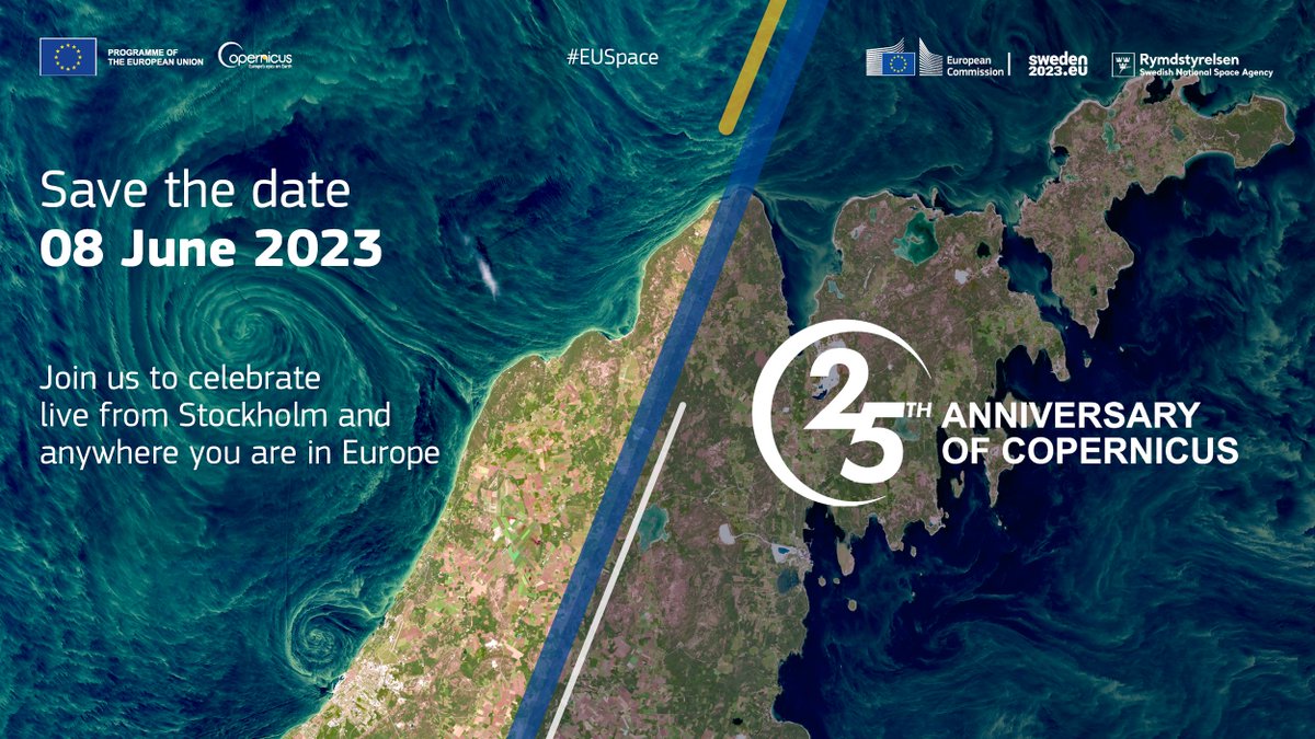 defis_eu's tweet photo. ⚠️Mark Your Calendar
On 8 June, under the auspices of the Swedish
🇪🇺 Presidency, we will celebrate the 25th anniversary of #Copernicus
This will be a celebration of
#EUSpace relevance & prowess
#StrongerTogether
#Solidarity
#Space4Good, #ForNature and #ClimateAction
#Space4SDG https://t.co/oMSQI92eB0