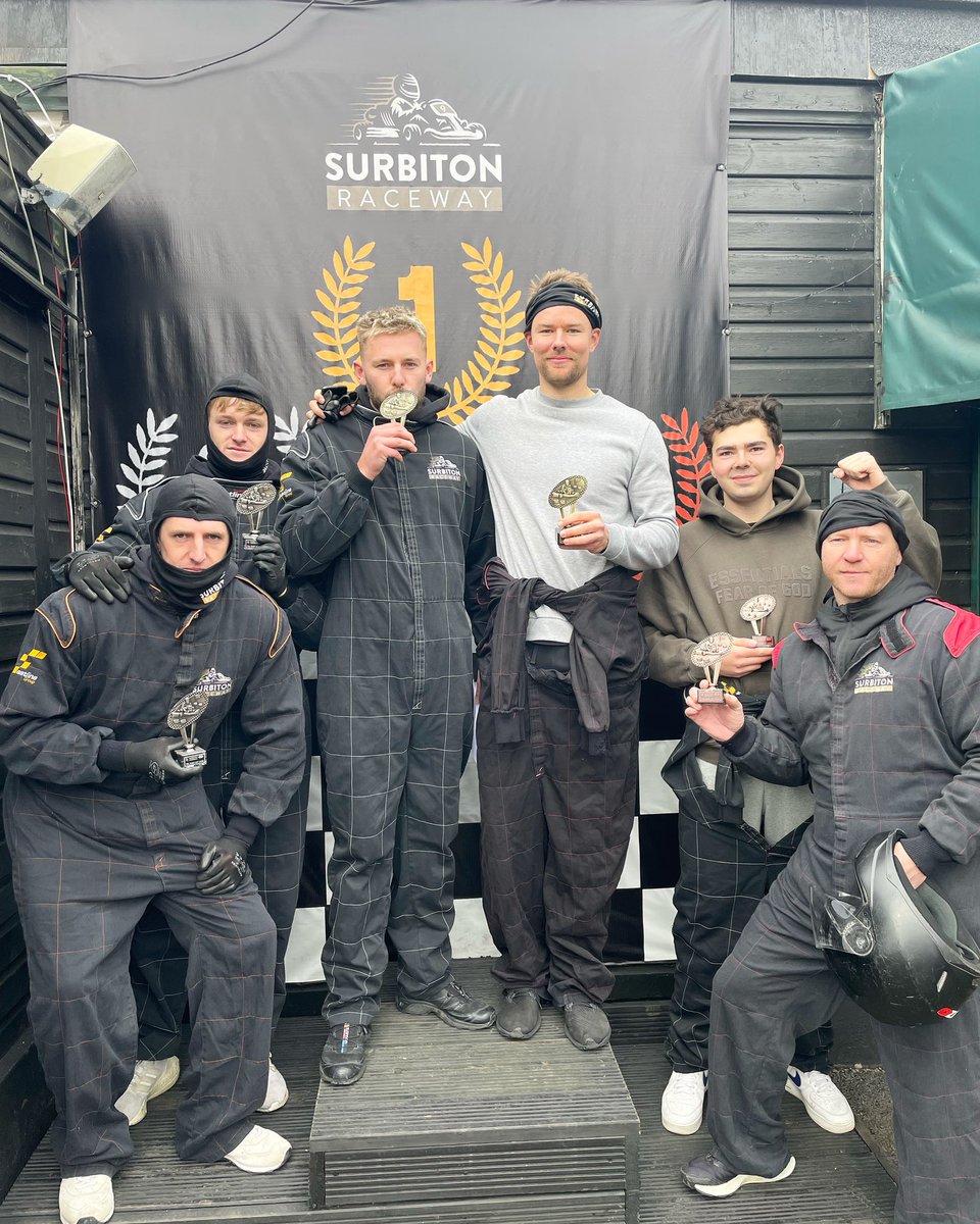 surreycricket's tweet photo. 💨🏎️ 

The men’s team headed to Surbiton Raceway for a team building exercise. 

Gus Atkinson &amp; James Alway (S&amp;C coach) took the team prize, with Dan Worrall taking the individual prize after a thrilling fast final. 

More content 🔜  

🤎 | #SurreyCricket https://t.co/pjYkvxQDjR