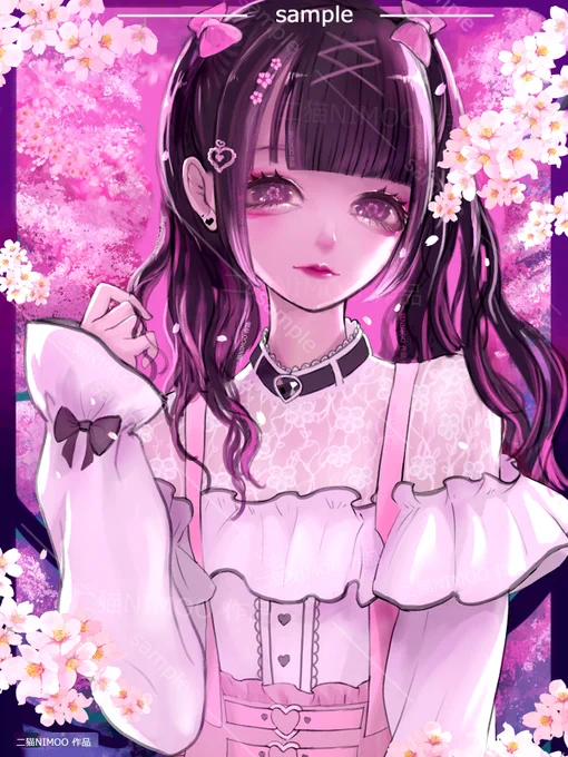 「花は桜 君は美し」#夜桜 #桜2023 #さくらの日 #桜イラスト #sakura2023 #sakura #イラスト #地雷系 #量産型 #オリジナルイラスト 