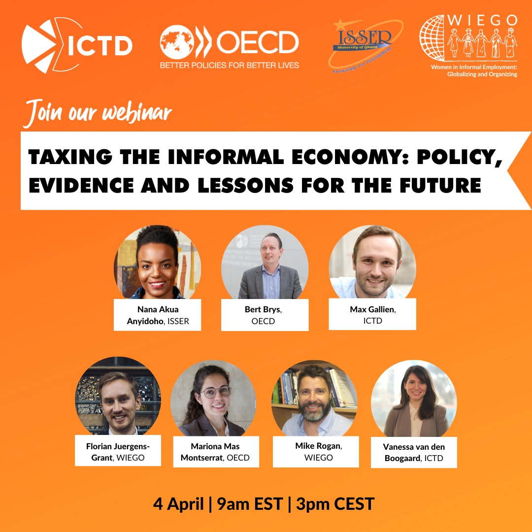 OECDtax's tweet photo. [REGISTER] Taxing the Informal Economy: What are the strengths and weaknesses of existing presumptive tax regimes? How do they compare with other taxes and fees paid by informal workers?

Join our #webinar on 4 April to find out ➡️ https://t.co/FwsRVjQEBC

#DRM #informaleconomy https://t.co/Kg0FiJ1c6F