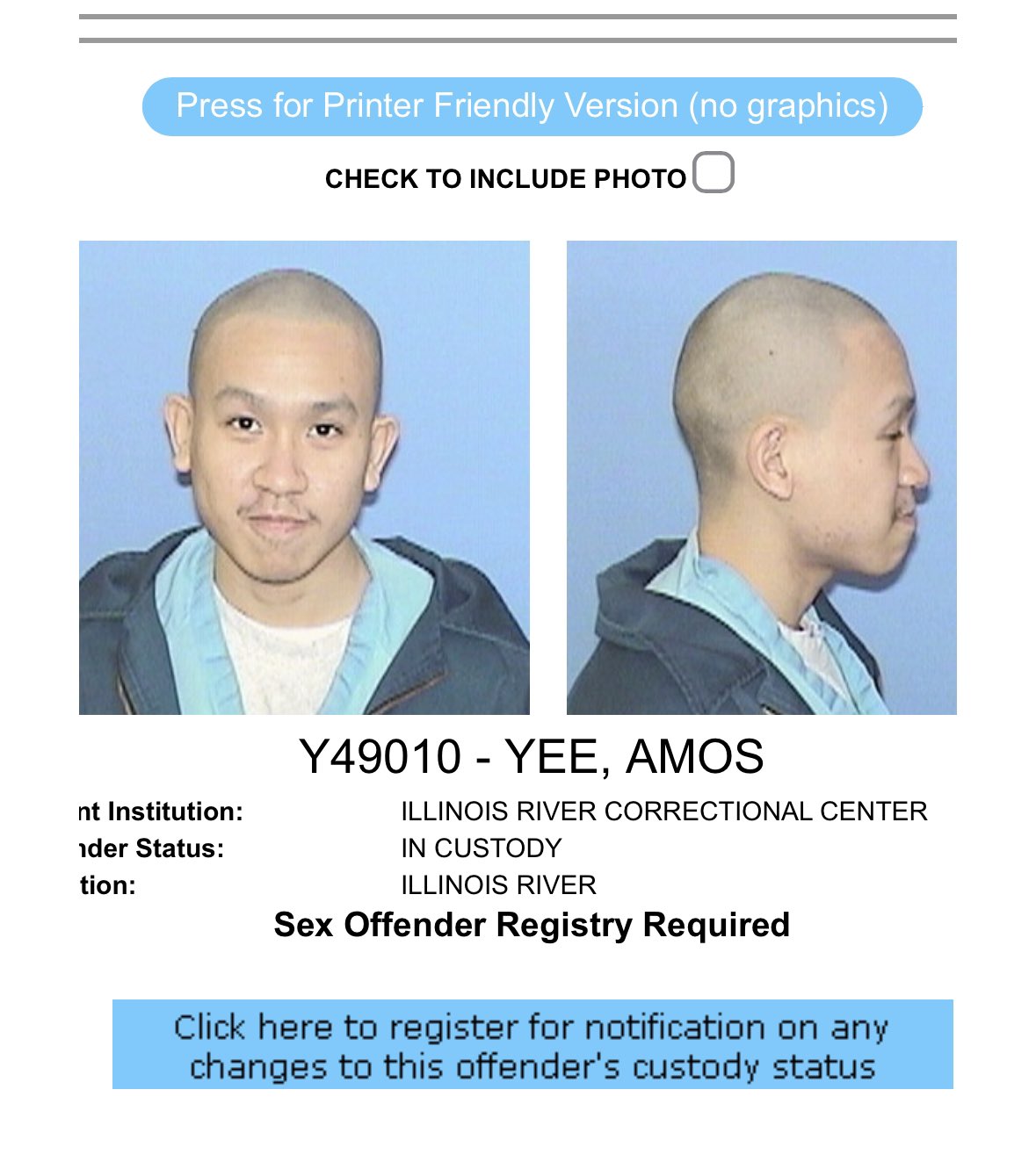 Wali Khan on X: New photos of Amos Yee emerge from Illinois River  Correctional Center, where he is currently serving a six-year sentence for  child porn and grooming. t.coNjcE1GNkOl  X