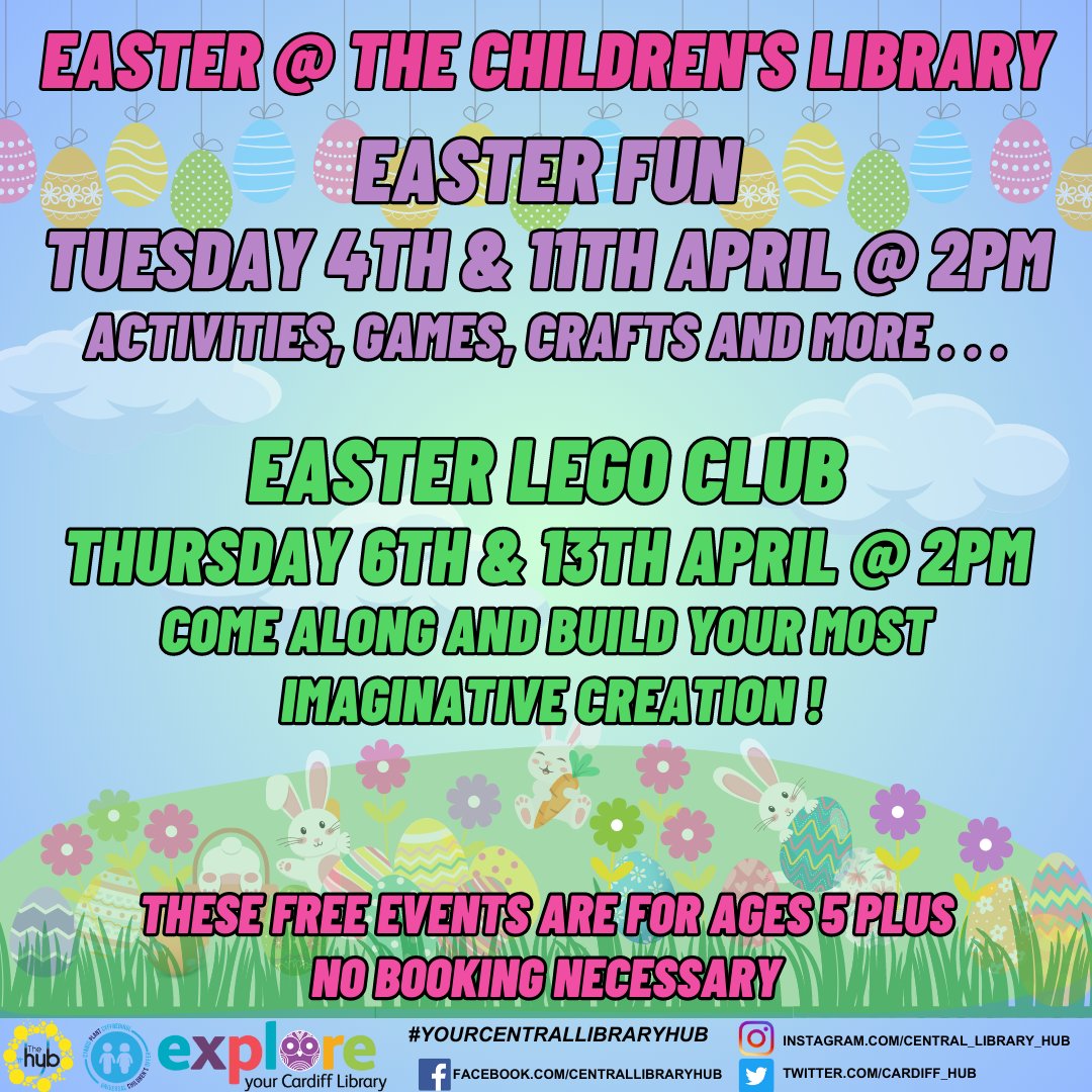 🐣🐰 Easter @ #YourCentralLibraryHub 🐰🐣

#Easter #Easter2023 #EasterHolidays #Free #FreeEvents  #ThingsToDo #ItsFree #Cardiff #FreeSessions #LEGO #LegoClub  #Crafts  #Fun #FreeActivities #Games #SchoolHolidays #FunThingsToDo #EasterActivities #EasterInCardiff #EasterEvents