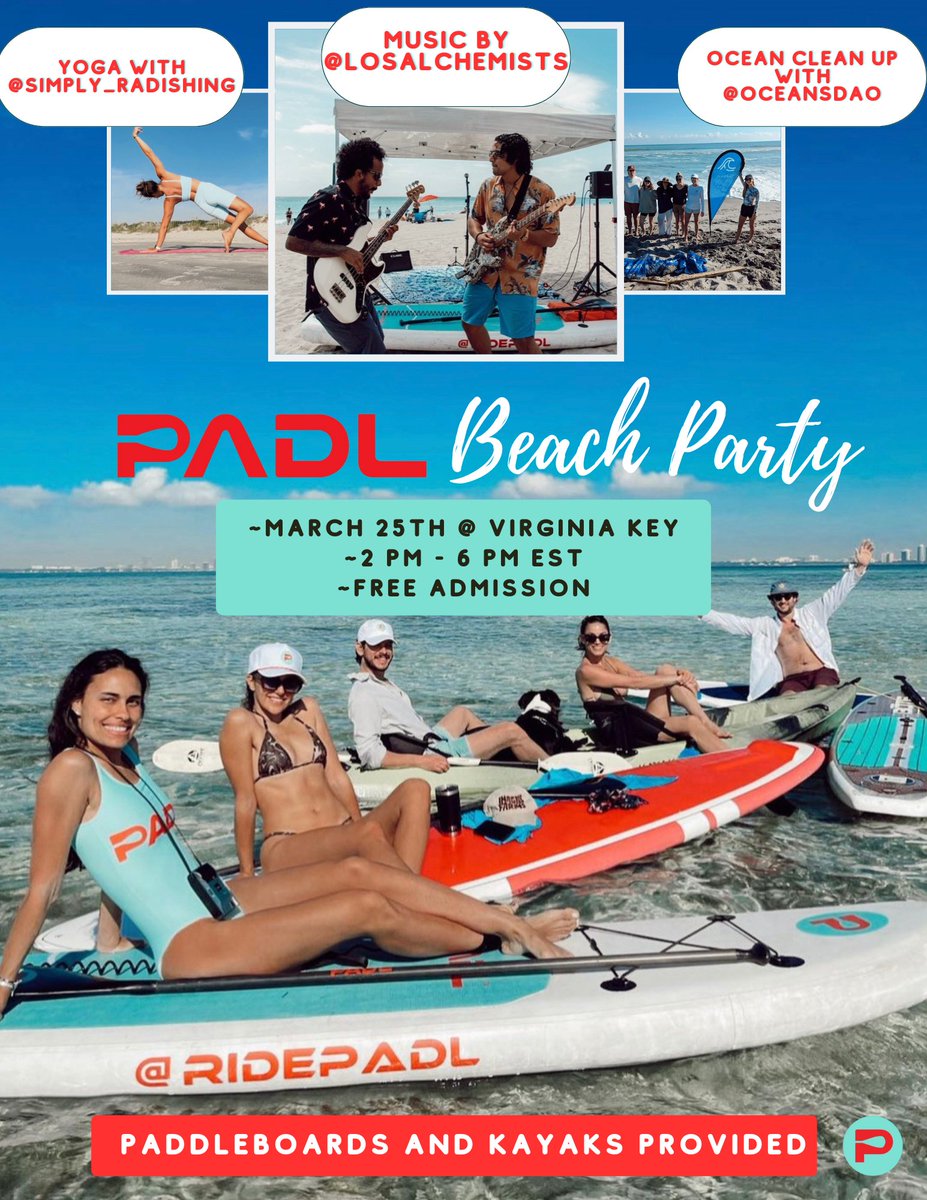 ridepadl's tweet photo. HAVE YOU REGISTERED FOR THE MOST EPIC BEACH PARTY OF THE SEASON? 🎉

This Saturday, 3/25, we are hosting a beach party with @simply_radishing @oceansdao and @losalchemists at Virginia Key from 2 PM - 6 PM🔥 🤍

RSVP: https://t.co/6XVUrSxf20 https://t.co/HFEv1MMvUd