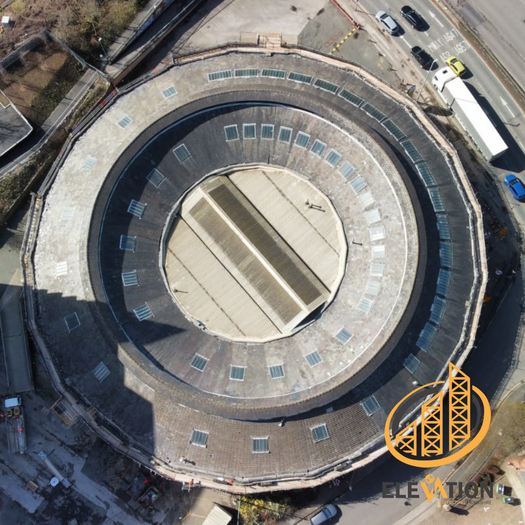 ElevationYorks1's tweet photo. Sometimes our drone photos are the only way to show the accurate scale of our scaffolding projects! 📸

It is brilliant to support a client of ours with this work on The Roundhouse in Leeds City Centre 📍

📧 info@elevation.org.uk

#elevationyorkshire #scaffolding https://t.co/t1Qn27rg0D