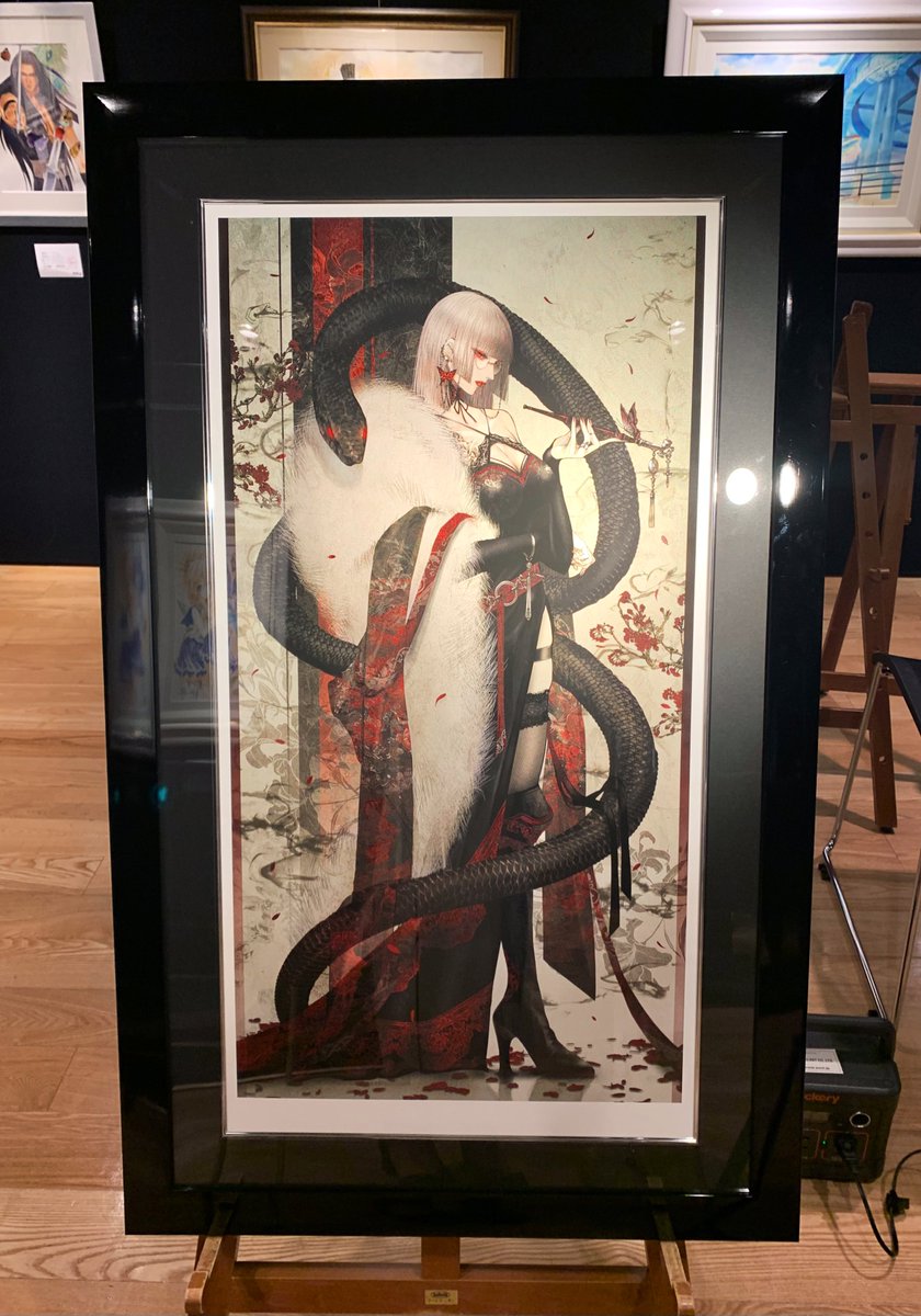 皐月恵 白蛇と白百合 版画