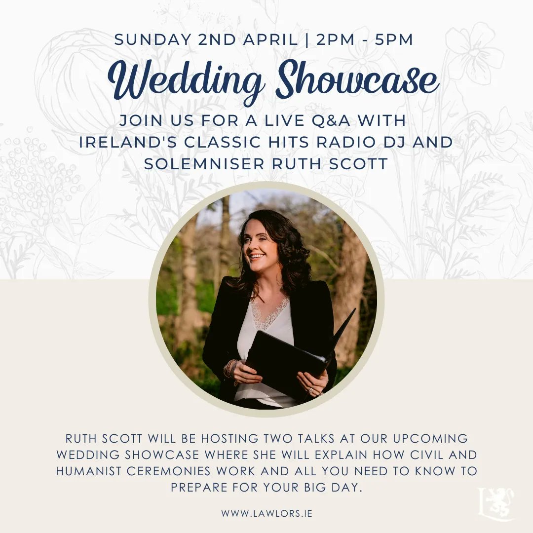 ✨Really looking forward to speaking at the Wedding Showcase in newly refurbed @LawlorsNaas ✨ I can talk to you about having a legally binding @HumanismIreland wedding with a traditional and/or contemporary feel, and a ceremony that is completely personalised to the couple💍