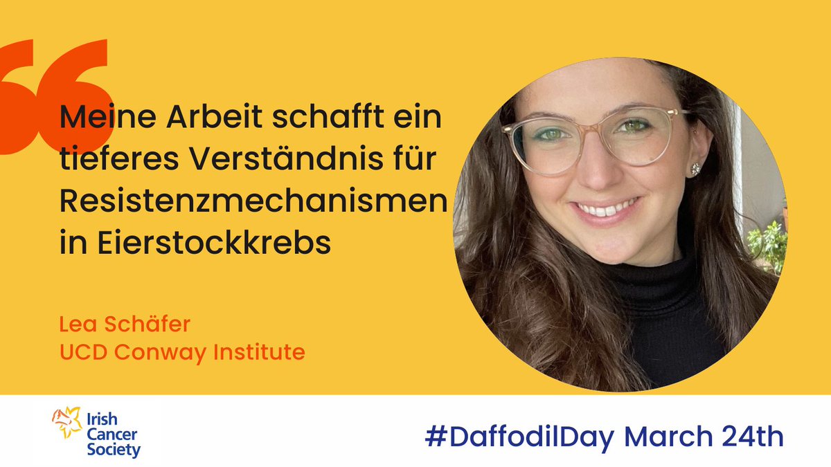 #CancerResearch is a global effort. We are lucky to have young, international PhD students <a href="/ucddublin/">University College Dublin</a> working with us. 
Meet Lea. She wants to find out how some #ovarian cancers stop responding to chemotherapy drugs. #DaffodilDay <a href="/IrishCancerSoc/">Irish Cancer Society</a>