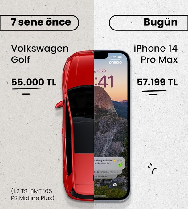 🚘 7 sene önce Golf ve
📱 Bugün, iPhone 14 Pro Max.