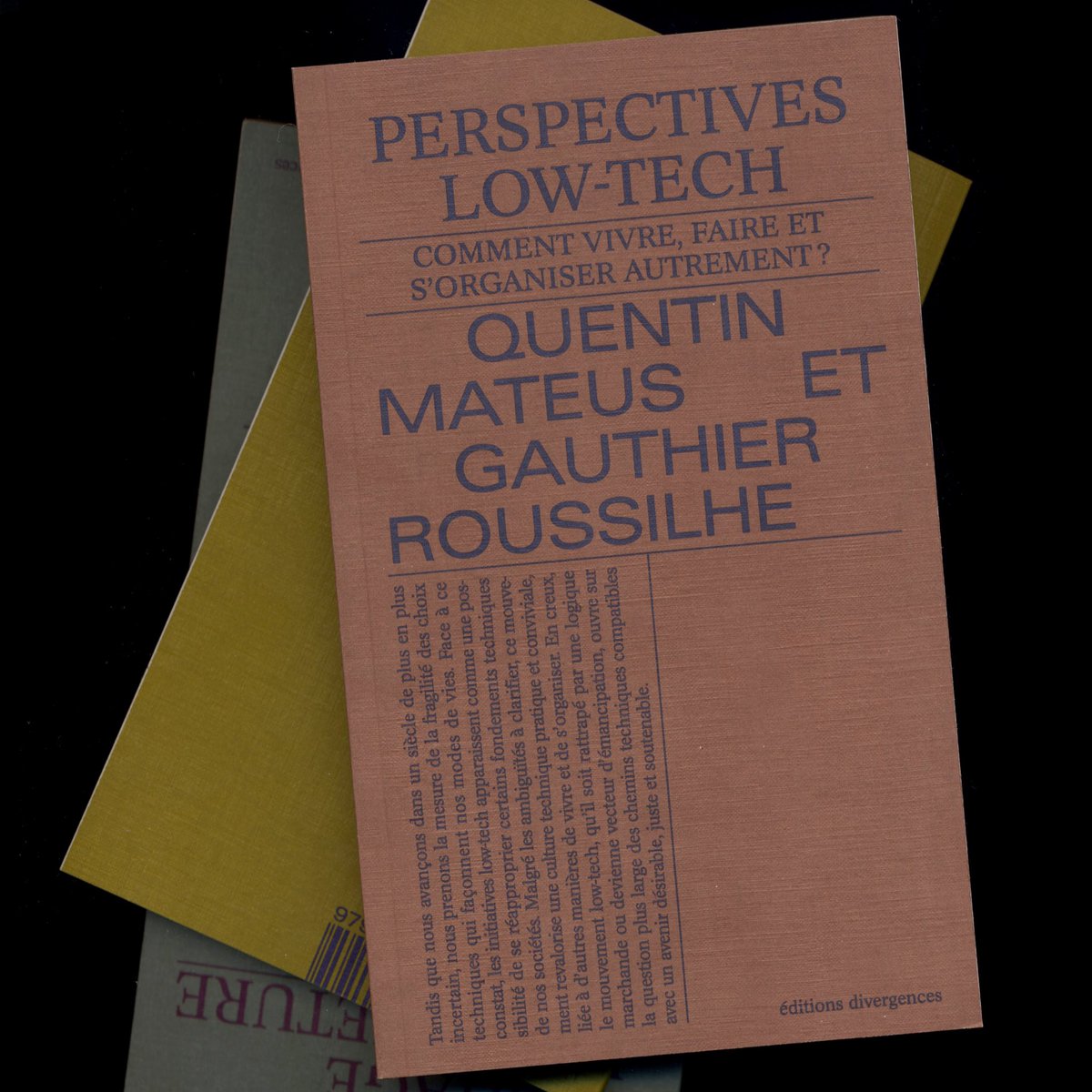 EDivergences's tweet photo. 🆕✨ Aujourd’hui en librairie et sur notre site : 

Perspectives low-tech de Quentin Mateus et Gauthier Roussilhe 

@MateusQuentin @lowtechlab https://t.co/pZ1IAguYq0