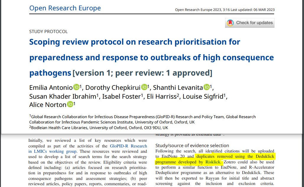 Citation Alert: New citation for Deduklick 🥂 #SystematicReviews #SysRev #Medlibs #Deduplication #AcademicChatter 
open-research-europe.ec.europa.eu/articles/3-16