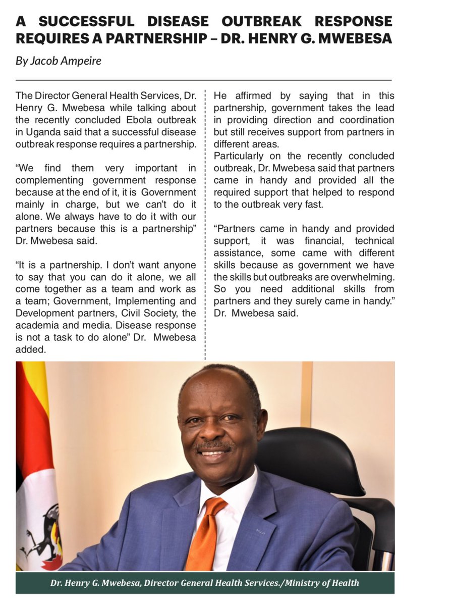 MinofHealthUG's tweet photo. #Uganda was declared #Ebola free in January 2023. The #Ebola response was supported both by Government and Partners. Read our newsletter "The Journey to an Ebola Free Uganda" to know how this was implemented via https://t.co/M9oDP5NZkN https://t.co/VfzPDc830J