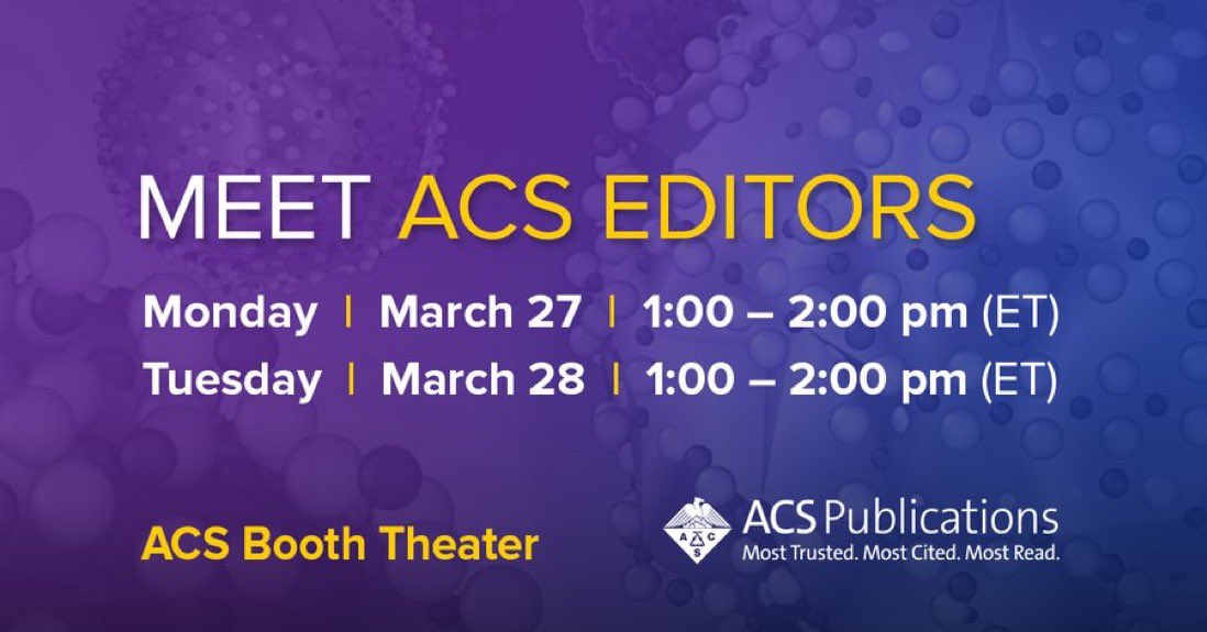 EllieKey's tweet photo. 👌🏻 Definitely join us for one of our Meet the Editor sessions on Monday or Tuesday. It’s a great opportunity to ask all the questions you want to know about publishing in @ACSPublications journals! 👩🏼‍🔬👨🏻‍🔬📝 https://t.co/Ke42rFq81Z