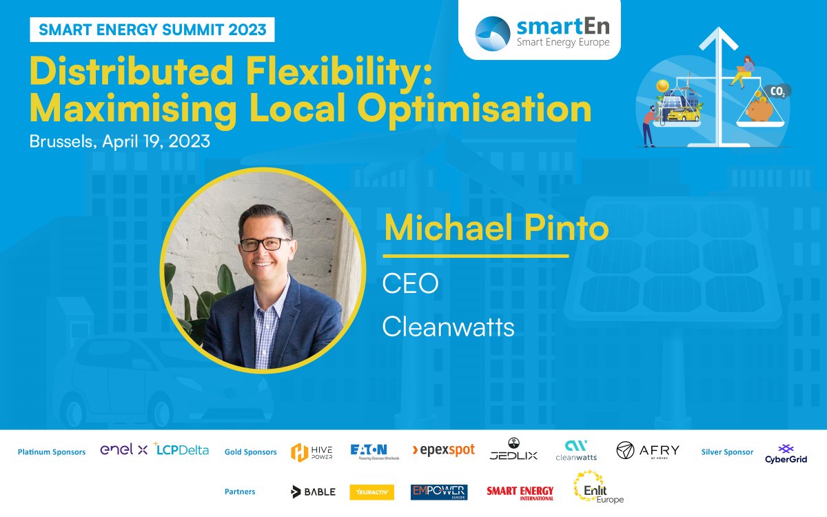 smartEnEU's tweet image. New speaker announcement for the #SmartEnergySummit2023!

We are proud to welcome Michael Pinto, CEO at Cleanwatts for an insightful presentation on the topic of #Innovation in #LocalOptimisation!
 
Get your ticket!🎫 bit.ly/3jiXWG0