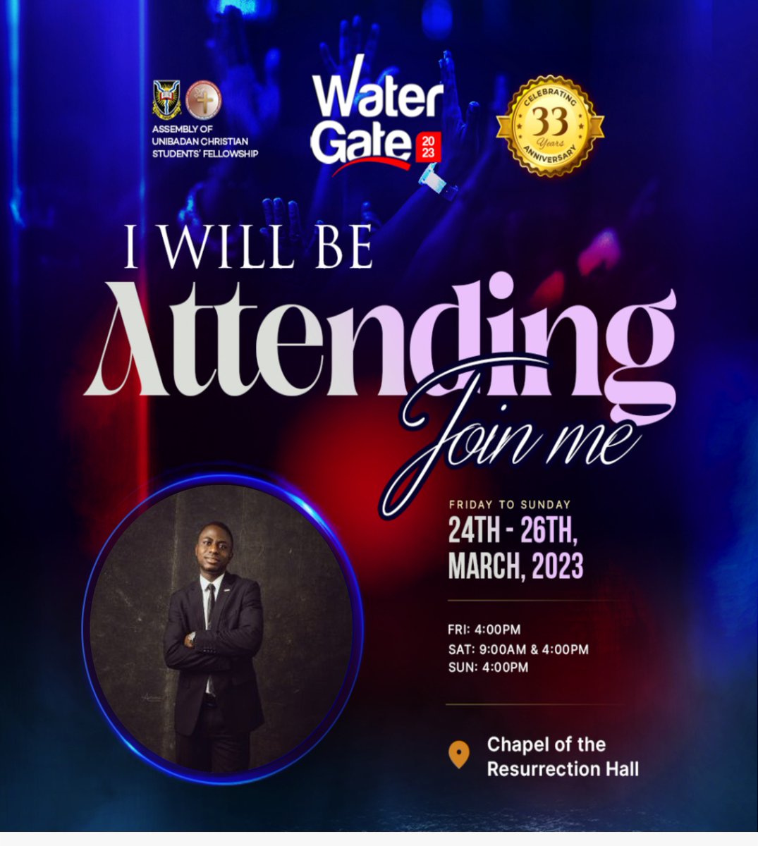 KayPsalmAgba's tweet photo. We prayed for it 🙏🏾
We prepared for it 🏋️
We built expectations for it 🏯
and now, the time has come for us to experience it 🕺🕺
UNIBADAN, brace yourself for a shift because this meeting will change your life🌊🔥✝️
It's Day One🥳🥳🥳
#WATERGATE2023
#Unibadan
#AUCSF
#Jesus https://t.co/9XYjc1G7zb