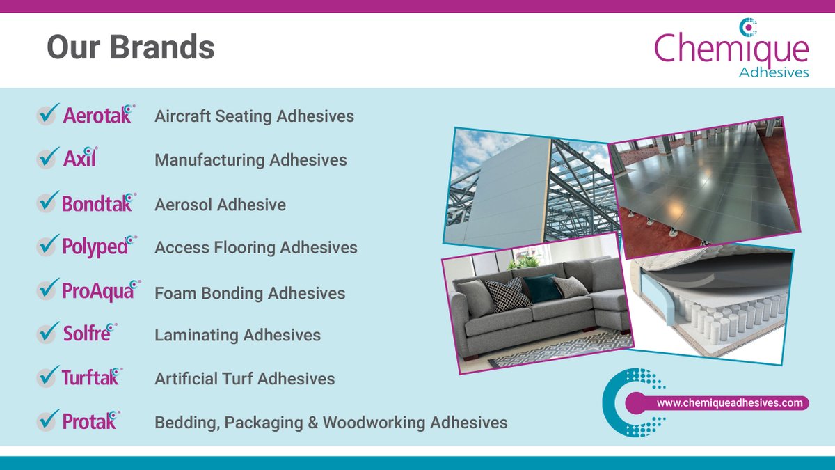 We can offer adhesive solutions for a number of different markets including:

🔹 Artificial Turf
🔹 Automotive
🔹 Construction
🔹 Flooring
🔹 Foam
🔹 Furniture
🔹 Mattresses
🔹 Panel Lamination…..&amp; MORE!

Contact us 👉 bit.ly/2FQMt97

#adhesives #ukmfg #ukmanufacturing