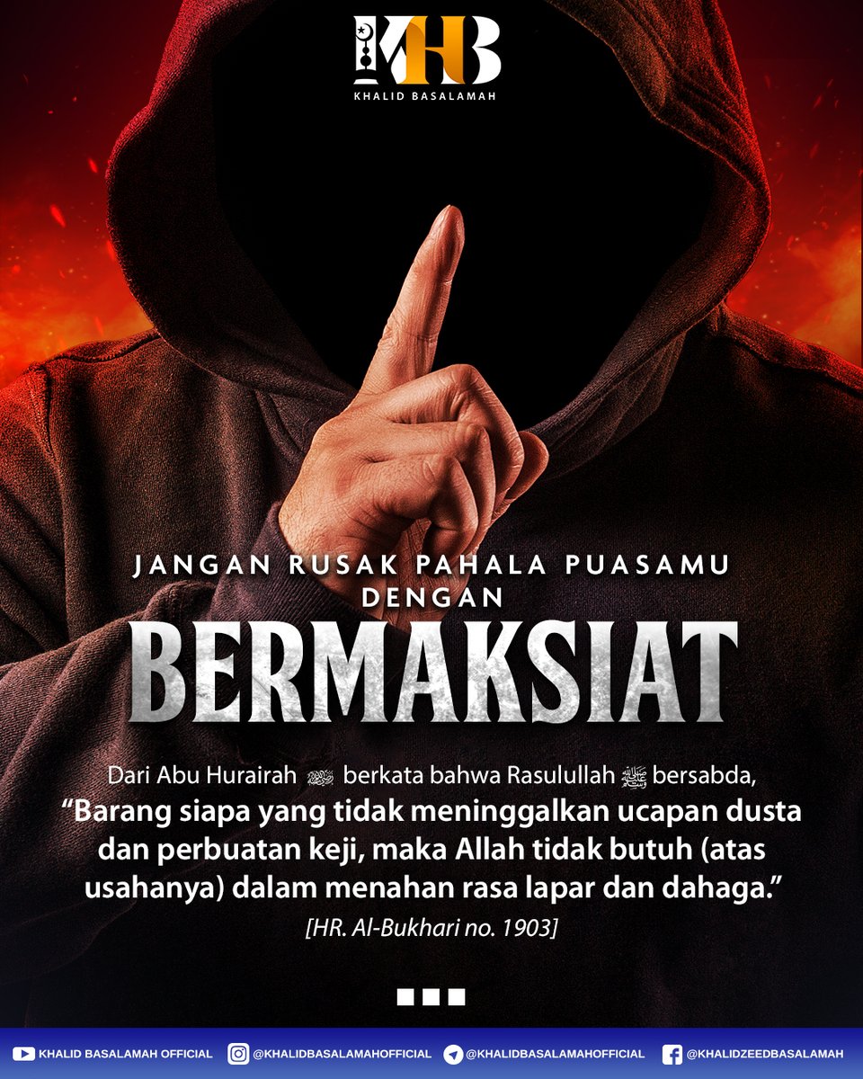 ustadzkhalid's tweet photo. ▶️ JANGAN RUSAK PAHALA PUASAMU DENGAN BERMAKSIAT

📌 Dapatkan update setiap harinya video, poster ilmu, jadwal, dan hal lainnya dengan bergabung dalam Channel KHB Official:
https://t.co/iIYhhdT7Rz
#khb #ustadzkhalid #pahalapuasa #maksiat https://t.co/9WiekOvpjj