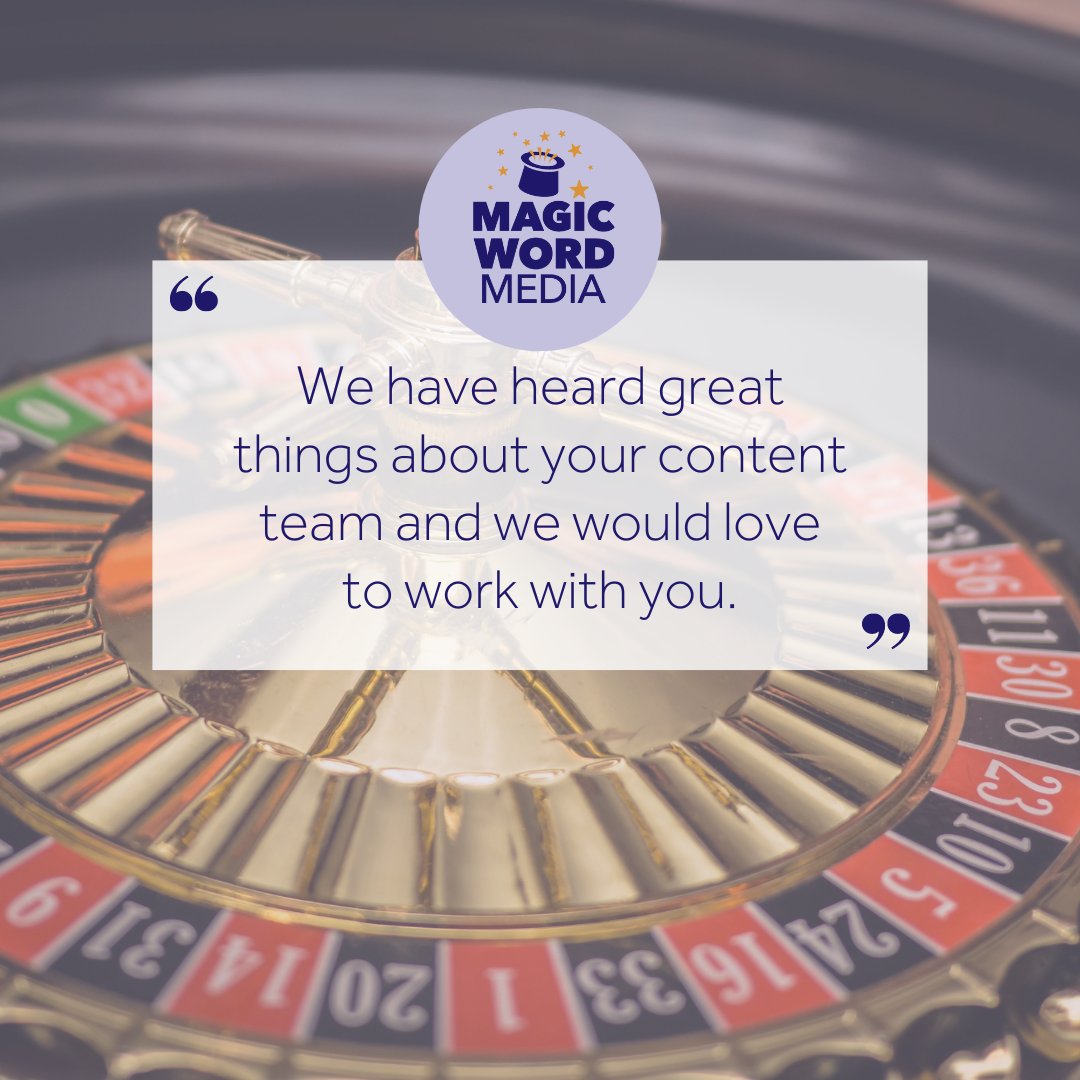 Referrals are key to winning new business.

That's why I was thrilled to receive an email out of the blue yesterday that started with these words.

<a href="/magicwordmedia/">Magic Word Media</a> produces spellbinding content for #iGaming companies (and many other industries!).

Why not give us a spin?