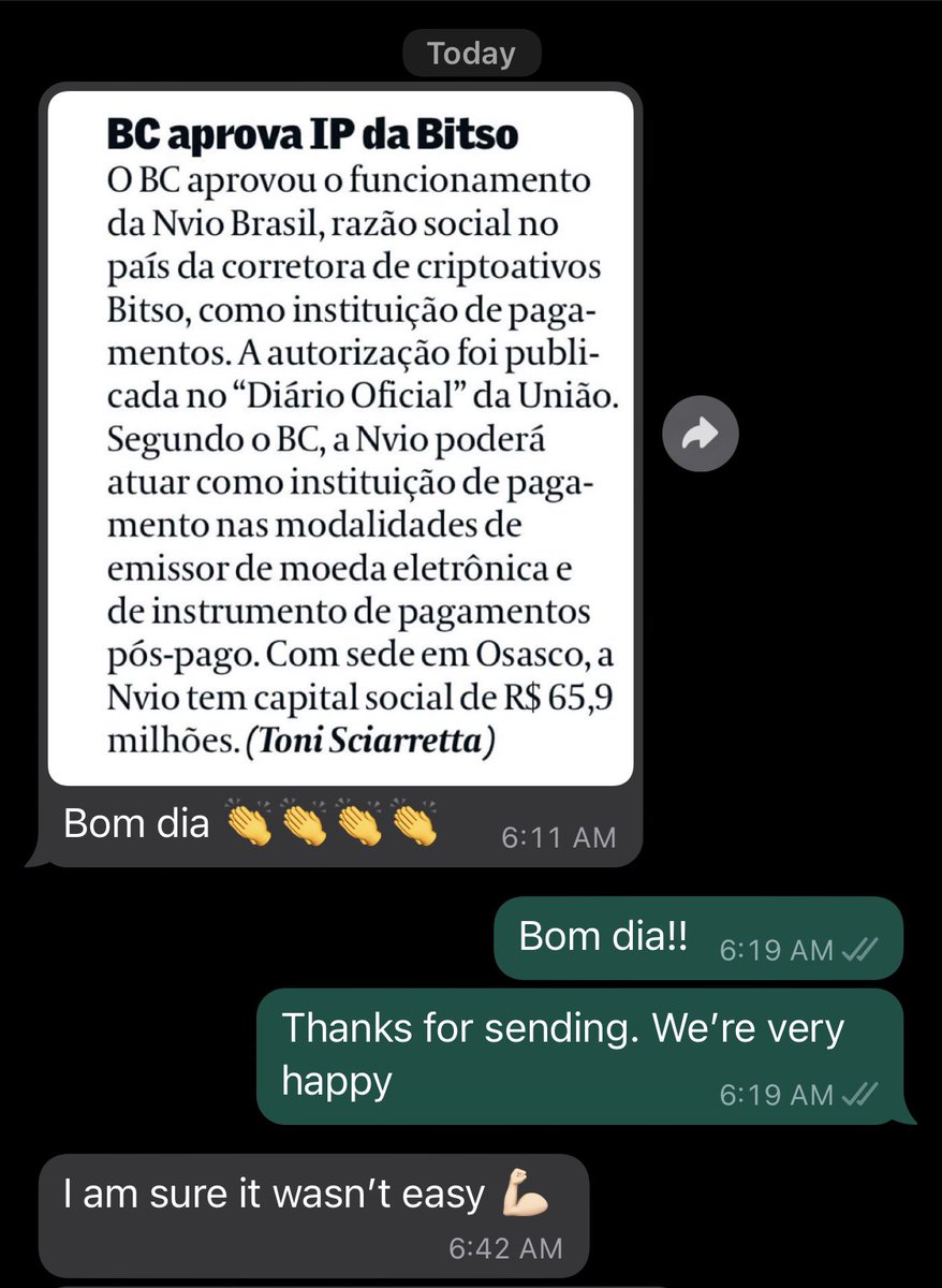 Bom dia Brasil!🇧🇷

Now authorized by the Central Bank in Brazil to operate as a regulated payment institution in the country. An incredible milestone!

Autorizados por el Banco Central de Brasil para operar como una institución de pagamento regulada en el país. Un hito increíble!