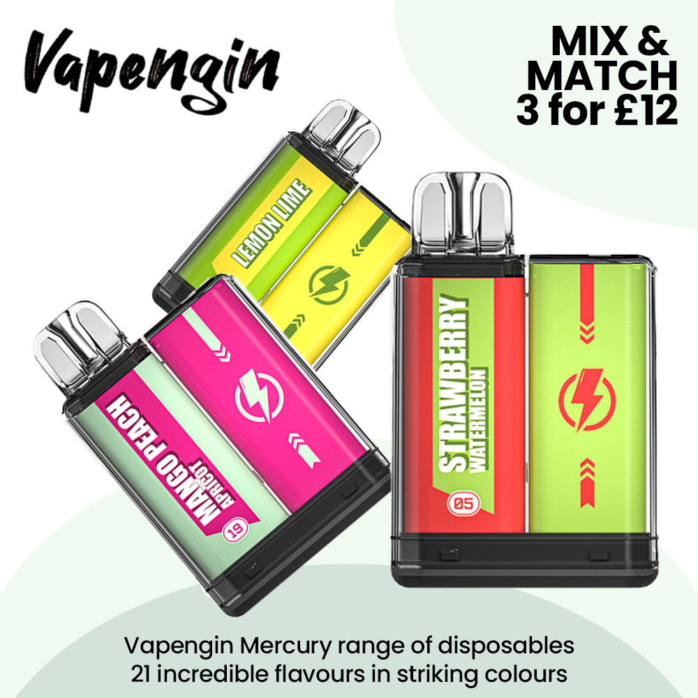 Vapengin Mercury Disposable Vape are  in our Mix and Match 3 for £12 deal.

Mercury disposables are small and lightweight which makes them perfect for using while travelling, commuting or on nights out,

vapourcore.com/collections/va…

#vape, #vapourcore, #vaping, #vapeengin