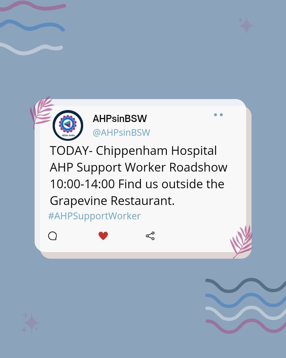 BSW AHPs💙 (@ahpsinbsw) on Twitter photo Roadshow ready and we got moved 😁 @ Chippenham Hospital - Come say hello at the Grapevine Restaurant. Share what it means to be an AHP Support Worker to you #AHPSupportworkers 💙💚💜 <a href="/jorevell18/">Jo Revell</a> <a href="/PruComben/">Pru Comben</a> <a href="/Gemma_Pugh_/">Gemma Pugh</a> @GinaSargeant Roadshow ready and we got moved 😁 @ Chippenham Hospital - Come say hello at the Grapevine Restaurant. Share what it means to be an AHP Support Worker to you #AHPSupportworkers 💙💚💜 <a href="/jorevell18/">Jo Revell</a> <a href="/PruComben/">Pru Comben</a> <a href="/Gemma_Pugh_/">Gemma Pugh</a> @GinaSargeant