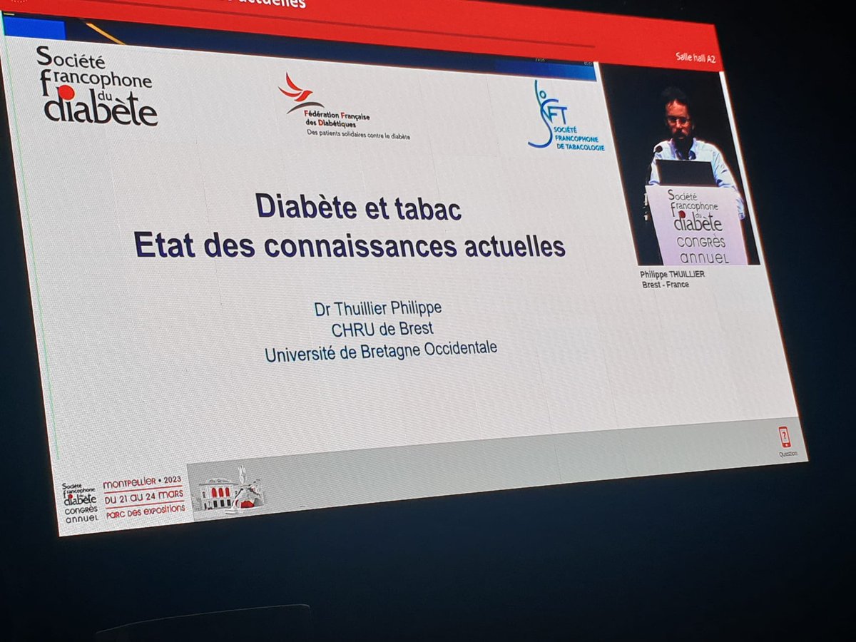 FedeDiabete's tweet photo. #CongresSFD : #Tabagisme et #diabète :
📌État des connaissances actuelles par Philippe Thuillier :
➡ " Il existe une relation dose-dépendante dans le risque de développer un diabète de type 2. "
#SFT #SFD2023 @SFDiabete https://t.co/665RoKVczi