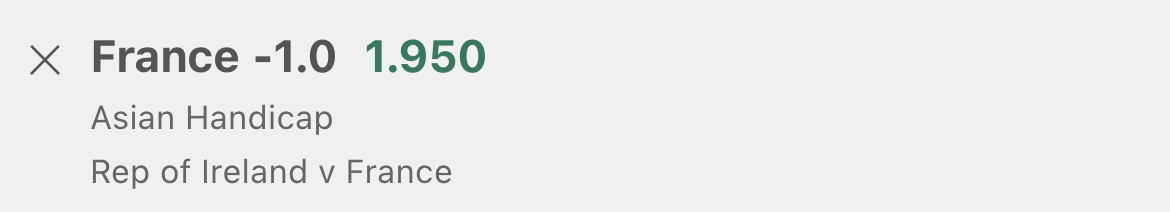 Absolutely crazy price for France on the Asian line vs Ireland. 

If this was club football you’re looking at the equivalent of premier league vs bottom half championship
