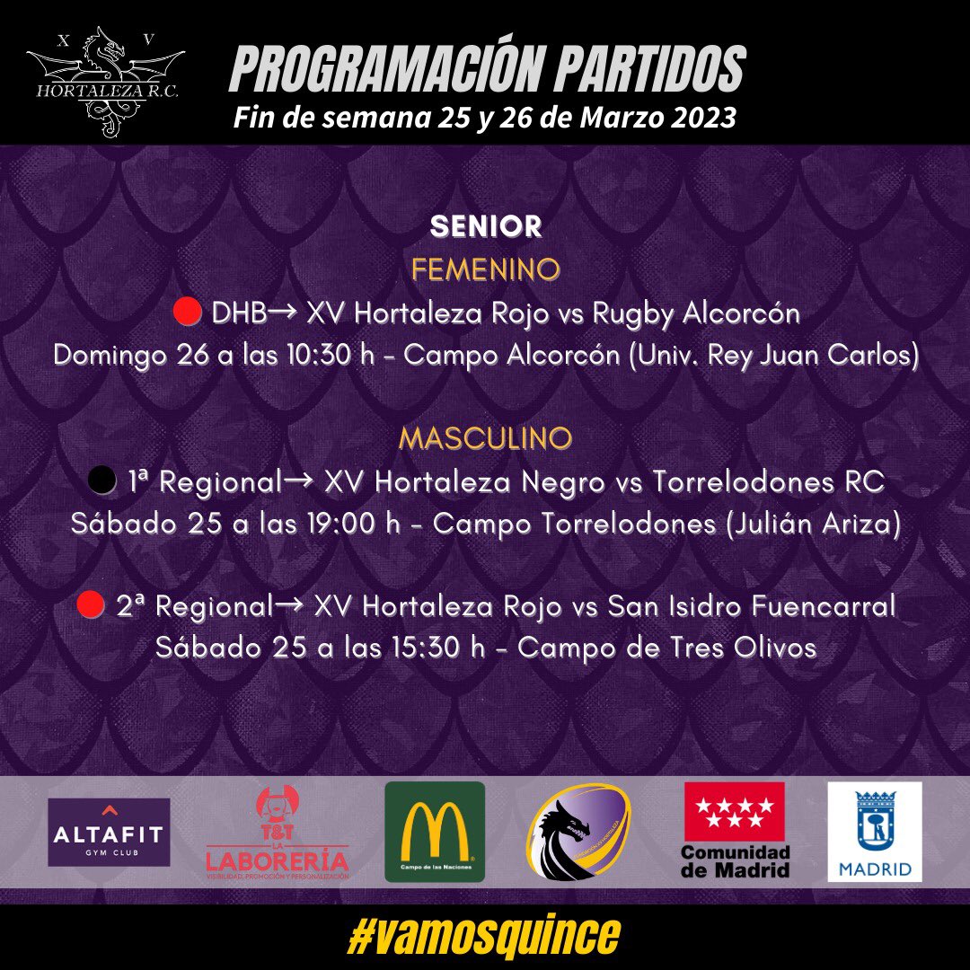 xvhortaleza's tweet photo. Aquí les dejamos nuestra programación para el próximo finde 25-26 de Marzo, descanso para nuestras dragonas del equipo Negro!
Vente a animar a l@s dragon@s!!
🇲🇱🤗🇲🇱
#rugby
#vamosquince
#adarlotodo
#siempresumar
#adarlotodoquince
#xvhpasiónporelrugby https://t.co/yC4S2wHnBB