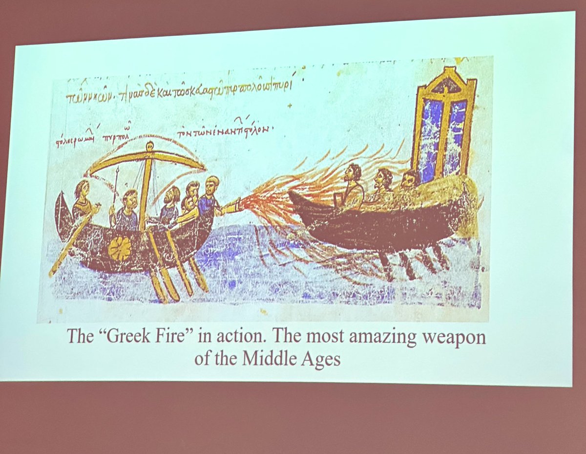FSternfeld's tweet photo. Ich liebe meinen Job: Eben noch am Schreibtisch eine komplexe Angelegenheit bzgl der Sanierung unseres Burgklosters geklärt, jetzt Vortrag der Tagung #InPoseidonsReich über „greek fire - the most amazing weapon of the middle ages“ … 🔥 🥰#hansemuseum https://t.co/htzo08KWUx