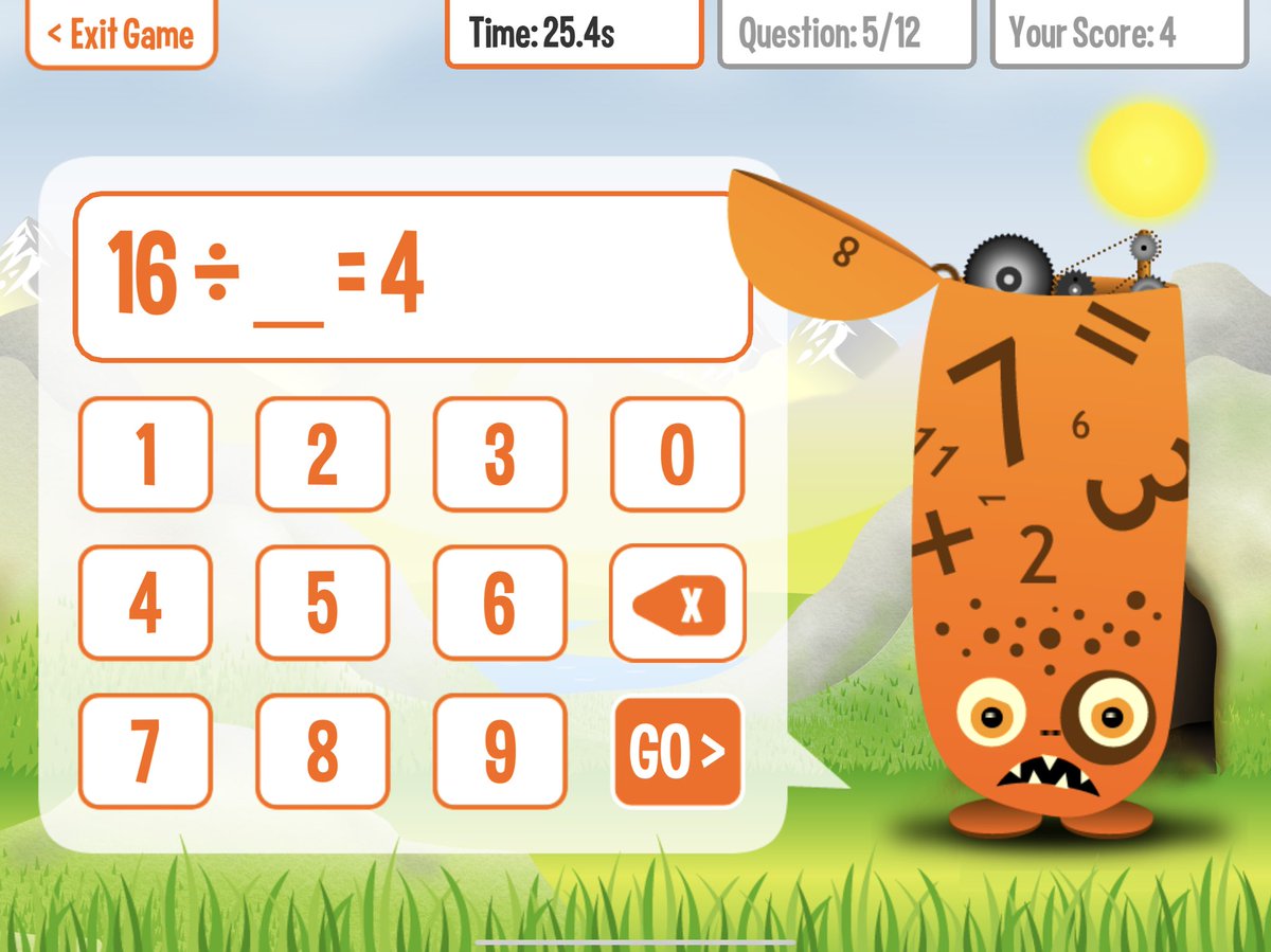 KeyStageFun's tweet image. The Maths Monster isn’t happier just because it’s Friday (but we are). 

This is a screenshot from the Squeebles Division app, on the slightly trickier ‘Fill the Gap’ mode. Find out more: keystagefun.co.uk/other-maths-ap…

#mathsapp #education #edtech