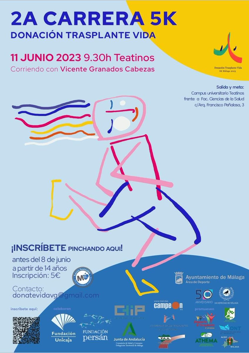 Inscribete! 2ª Carrera Donación Transplante Vida. #huvv_sas #AyuntamientodeMalaga #JuntadeAndalucia #UMA #Donacionytransplante #DeporteySolidaridad